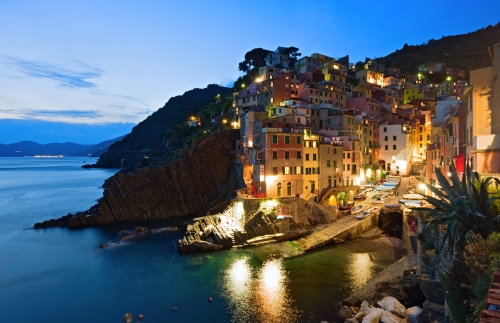 Fishing village Riomaggiore at evening