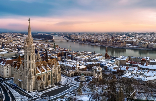 winterliche Fischerbastei in Budapest, Ungarn