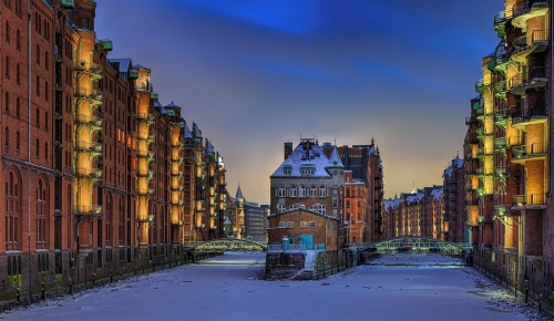 Speicherstadt von Hamburg im Winter