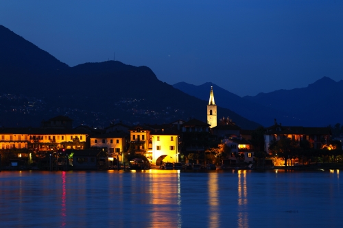 view of night Lago Maggiore, Italy, Stresa