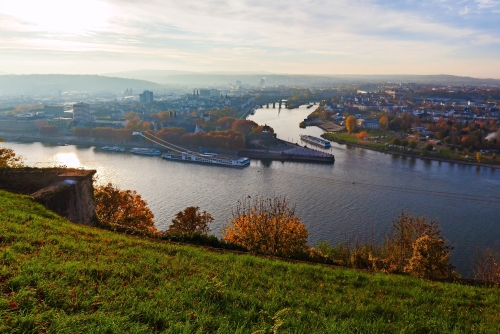 Luftansicht von Koblenz mit dem Deutschen Eck